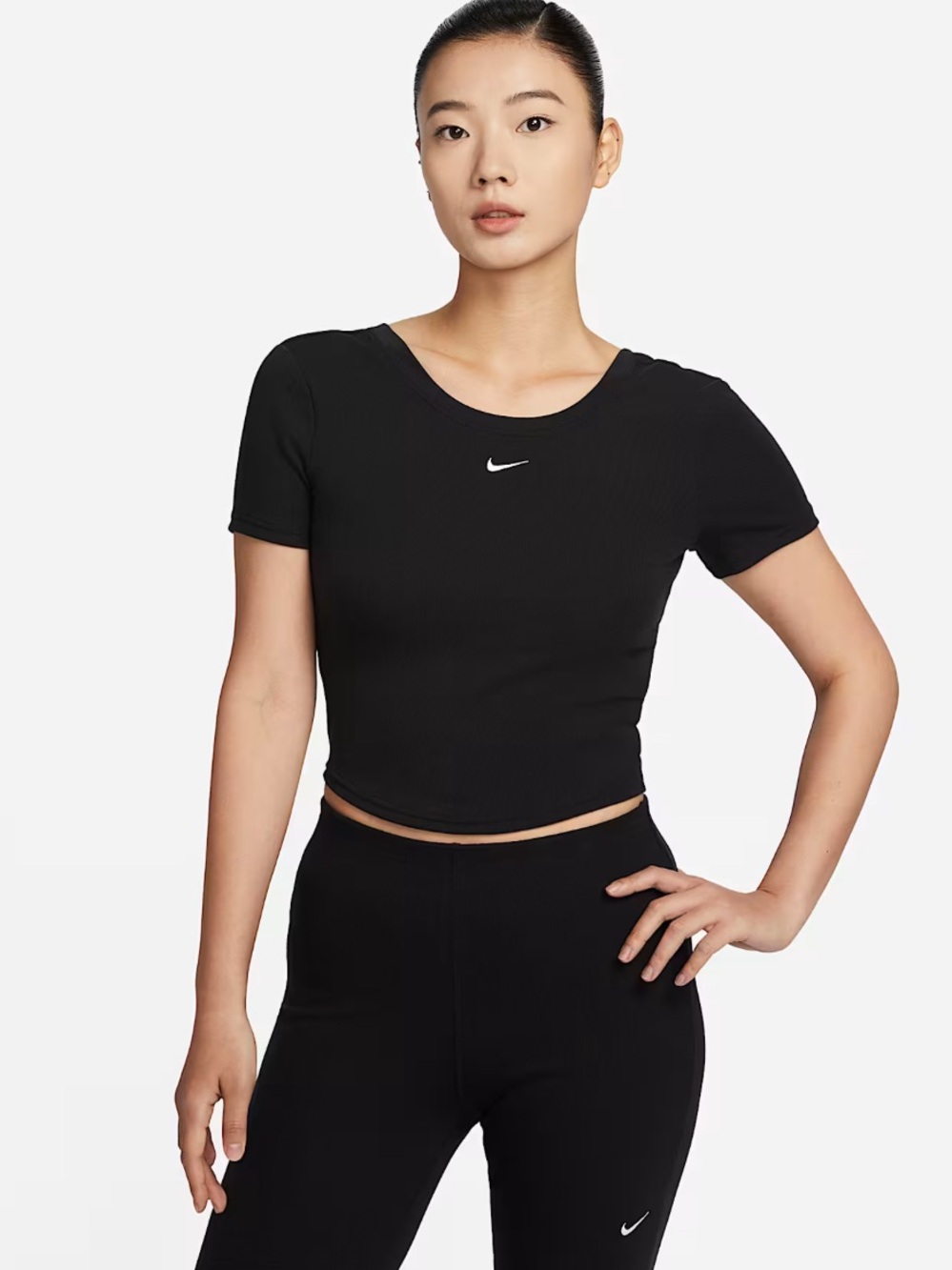 Nike Black Ribbed Crop Top T-shirt Women’s Size XS